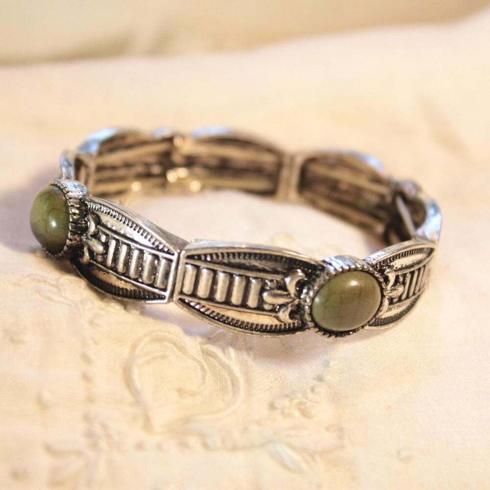 Fairycore Paparazzi Green and Silver-Tone Stretch Bracelet